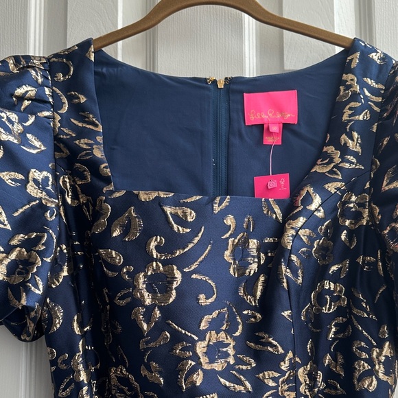 Lilly Pulitzer Navy Blue and Gold Floral Dress - Picture 9 of 10